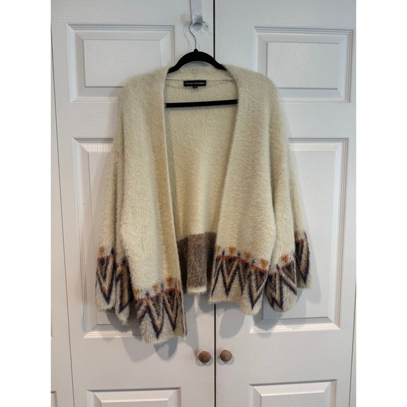 Catherine Malandrino Ivory Chevron Boho Indie Soft Cardigan Sweater - Picture 3 of 7